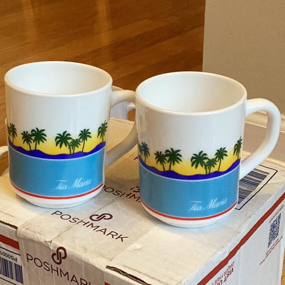 Beach scene Tia Maria coffee cup in beautiful bright colors.  Fun for coffee